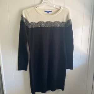 Black and cream sweater dress with lace detailing